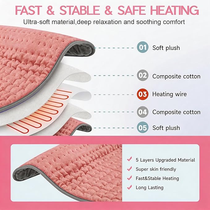 Pink Heating Pad for Gifts Soothing Heat Therapy for Women & Men, Perfect - Image 2