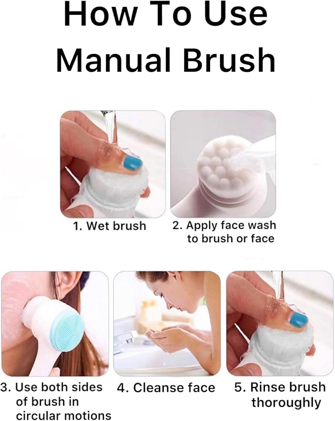 Face Brush, 2 in 1, Facial Cleansing Exfoliating Brush, Double Sided Soft - Image 2