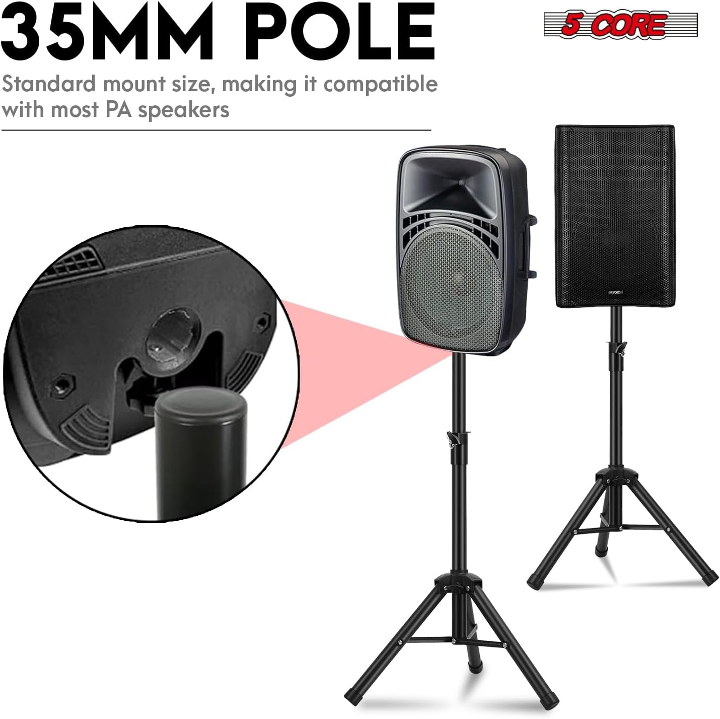 5Core Speaker Stand Tripod Floor Adjustable 24-36 Inch Short DJ Studio Monitor Stands