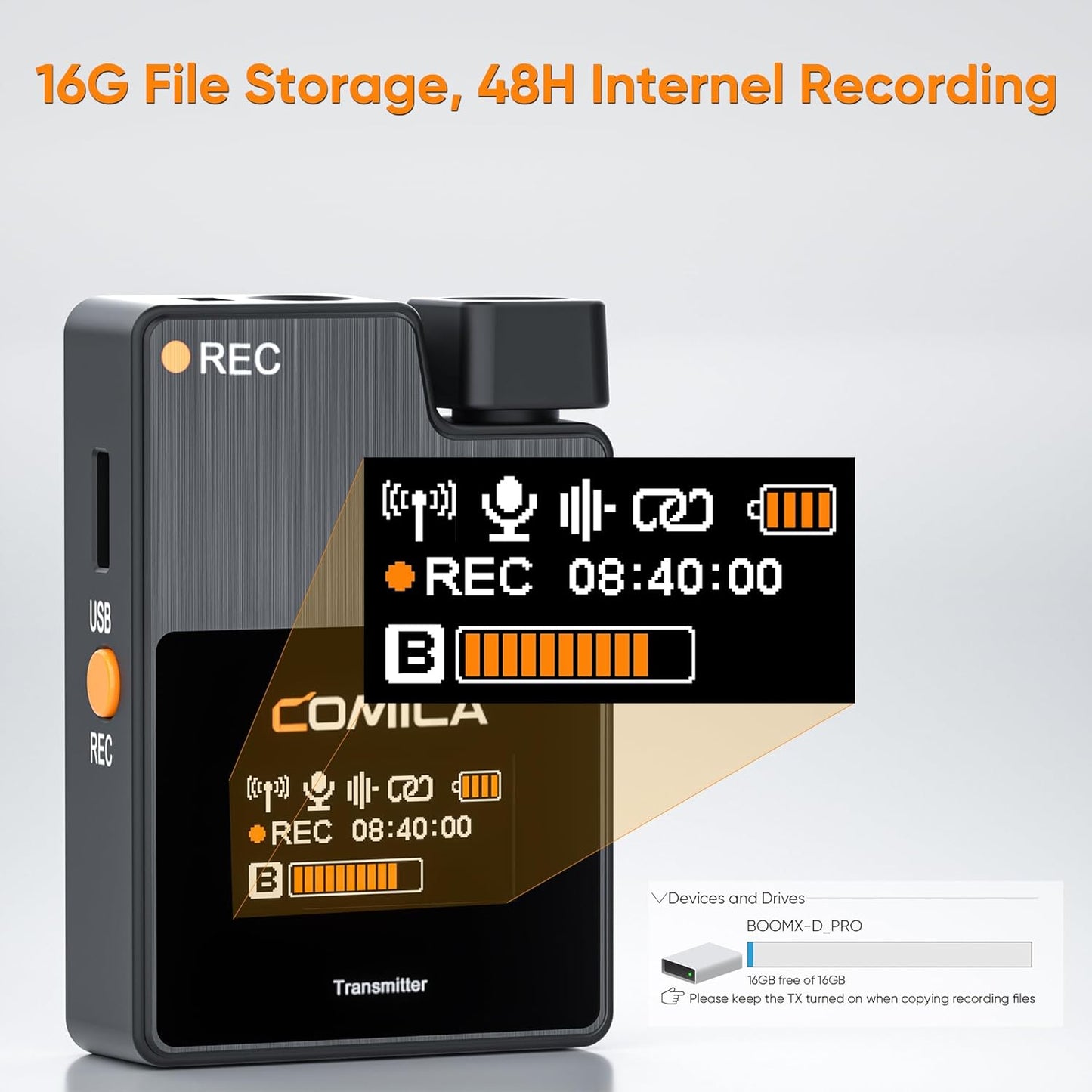 COMICA BoomX-D2 PRO Wireless Lavalier Microphone for iPhone Android Camera PC, Lapel Mic with 16GB Storage, Safety Audio Track, Noise Cancellation, Lav Mic for YouTube TikTok Video Recording