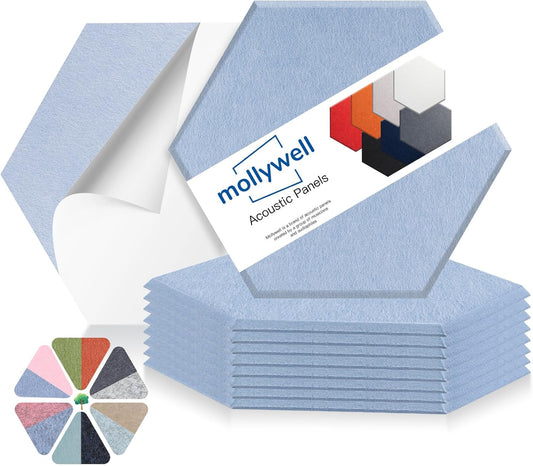 Mollywell Hexagon Acoustic Panels, High Density, Soundproofing, Decorative Noise Reduction Felt Wall Tiles for Ceilings, Home Office & Gaming Room (Ash Gray), 14x12x0.4 Inch