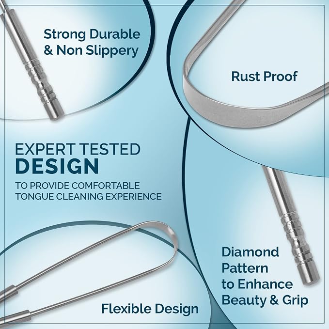 MasterMedi Tongue Cleaner Tongue Scraper Surgical Grade Stainless Steel Tongue - Image 3