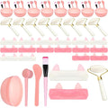 8 Sets Spa Party Supplies include 8 Jade Rollers Face Mask Brushes Face Mask by Threlaco