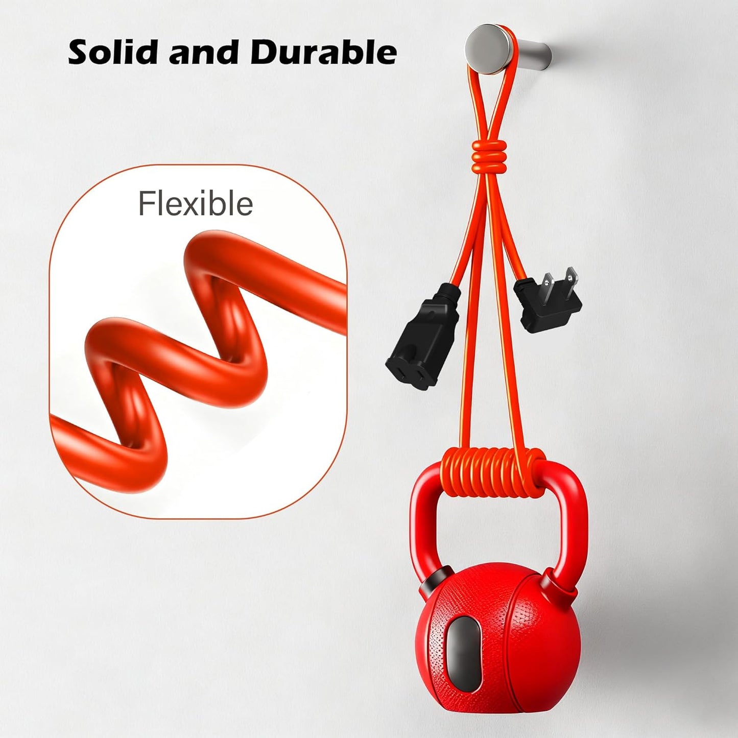 90 Degree 2 Prong Polarized Outdoor Power Extension Cord 50 FT, Angled Low-Profile Plug, 16 Gauge 125V SJTW Waterproof Long Cable for Home Office Lawnmower Garden Tools Lights, ETL+Ties-Bright Orange