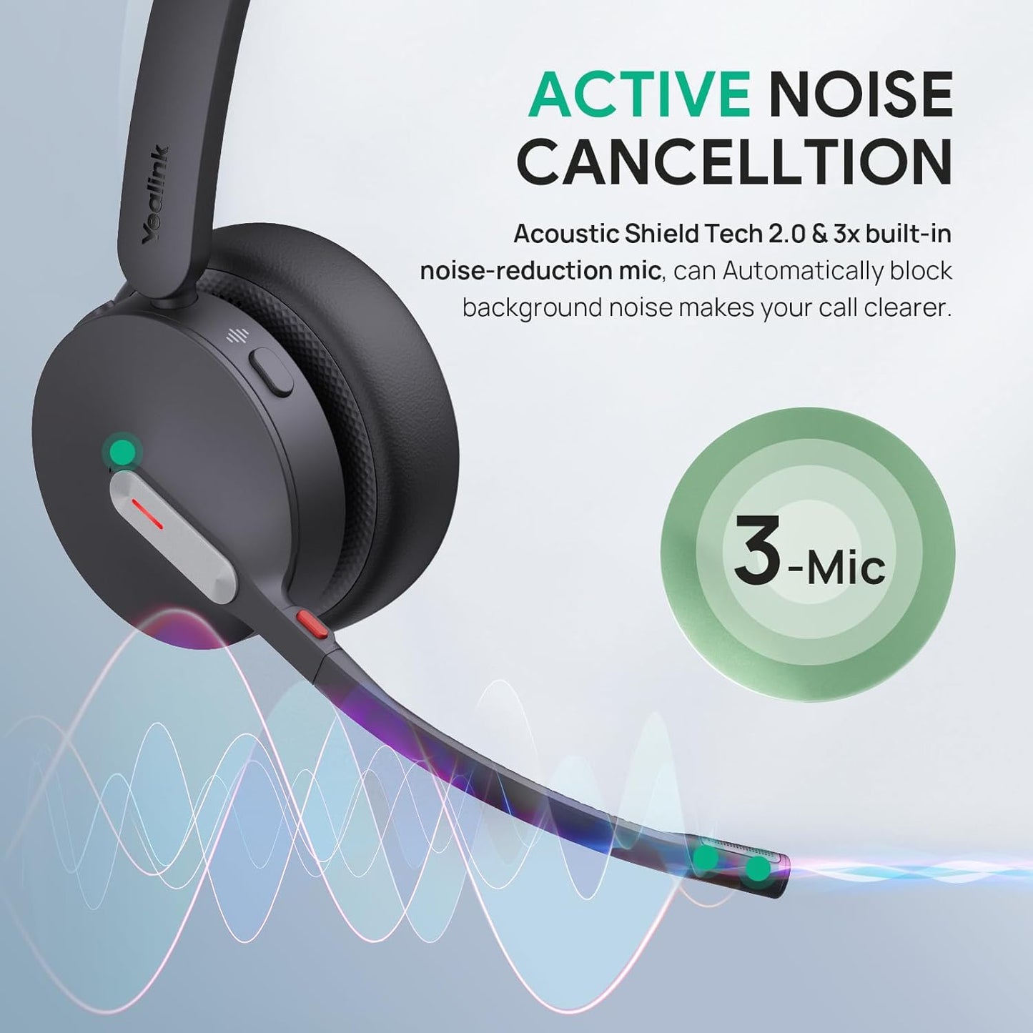 Yealink WH64 Mono Teams Wireless Headset, DECT & Bluetooth Dual-Mode 606 ft Range Headphones with 3X Mic, 26 Talk Time, Office Work Headset for Desk IP Phone, PC,Cell Phone