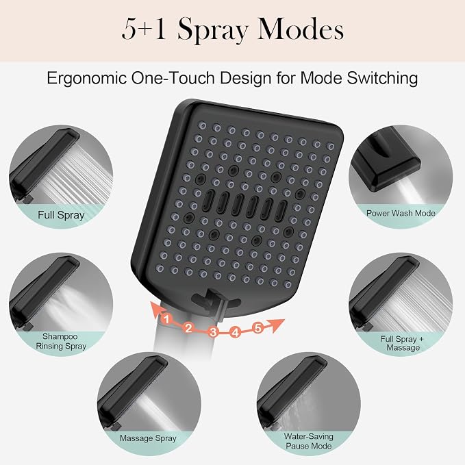 Filtered Shower Head with Handheld, High Pressure 6 Spray Mode Showerhead with - Image 4