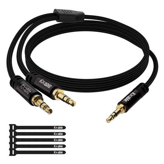 1/8 Inch TRS Stereo Y Splitter Cable 6FT, 3.5mm Male to 2-Male Y-Splitter Stereo Audio Cable, for Cell Phone PC Laptop, Speaker, Headphones, Suitable for Switching or Two Sets of Speakers