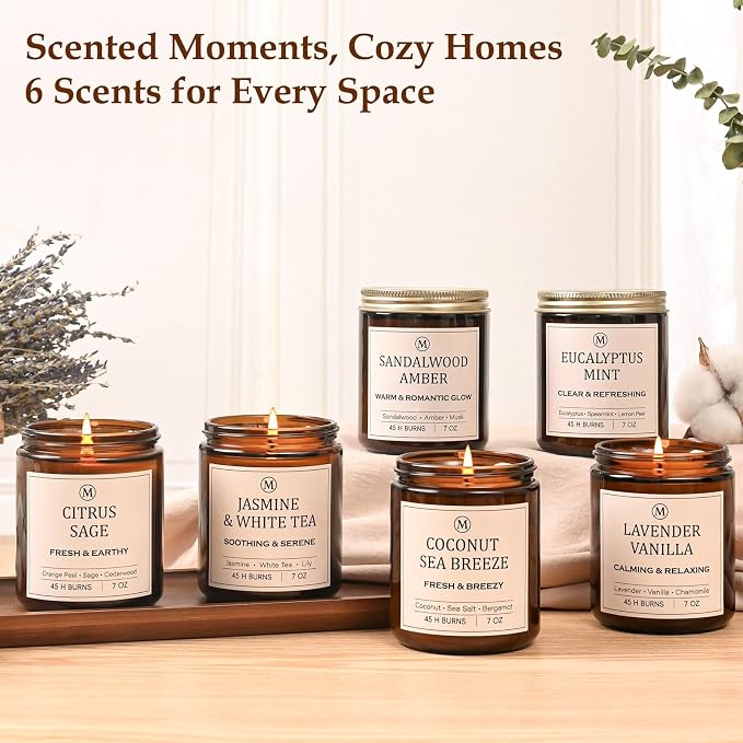 6-Pack Scented Soy Candle Set – Lavender Vanilla, Eucalyptus, Sandalwood - Image 5