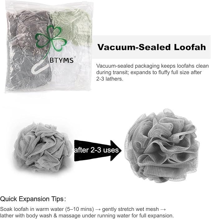 BTYMS Large Loofah Sponge Shower Scrunchies Puff 75g/pc Mesh Pouf Bath Loofa - Image 7