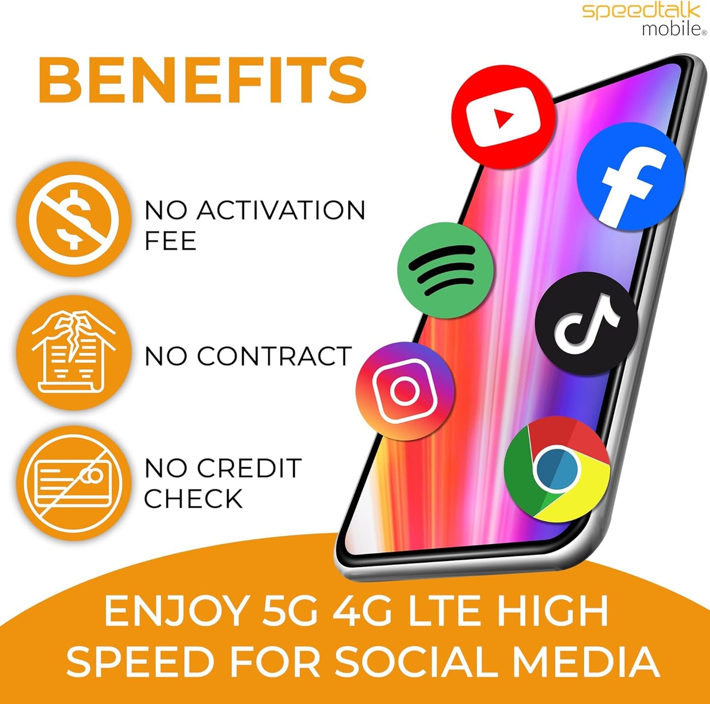 SpeedTalk Mobile Pre-Paid SIM Card Starter Kit – No Contract Wireless Plans from $5/mo Talk Text Data Unlimited Plans from $9/mo - Cellphone 5G 4G LTE iOS Android Smart Phones