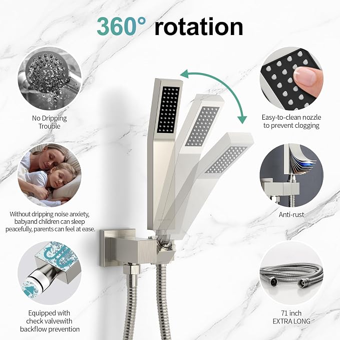 SR SUN RISE 12 Inches Bathroom Luxury Rain Mixer Shower Combo Set Wall Mounted - Image 4