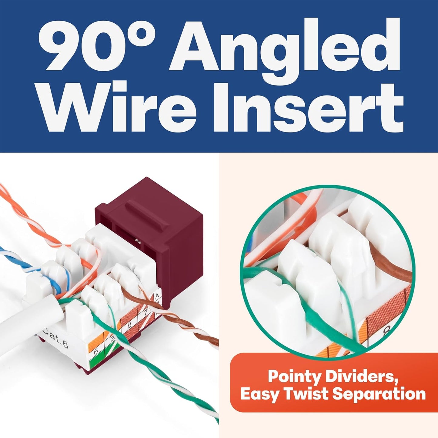 Everest 90° Angled RJ45 Cat6 Keystone Jacks 100-Pack in Red - Slim Profile Female RJ45 Connectors - Cat 6 Keystone Jack - Compatible with 90° Angled Speed Termination Tool - easyJACK (B094WB91H3)