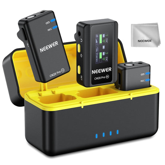 NEEWER CM28 PRO Wireless Lavalier Microphone + Charging Case & Cleaning Cloth, Noise Canceling 9Hrs Recording Mini Lapel Mic Compatible with iPhone iPad USB C Android Phone Camera PC Laptop Computer