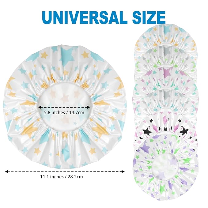 6 PCS Shower Caps for Women, Double Side Waterproof Shower Cap, Reusable - Image 4