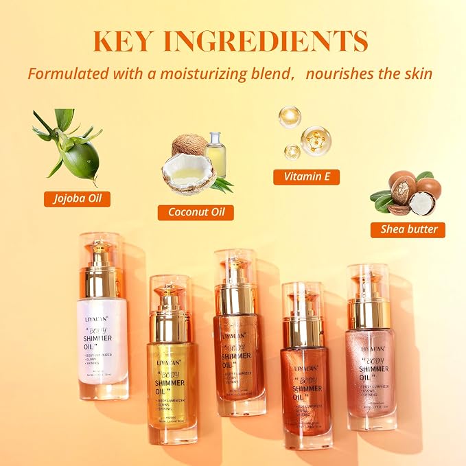 Liyalan Shimmer Body Oil Golden Brown Color 1.0 fl.oz Face Glow Pearl - Image 4