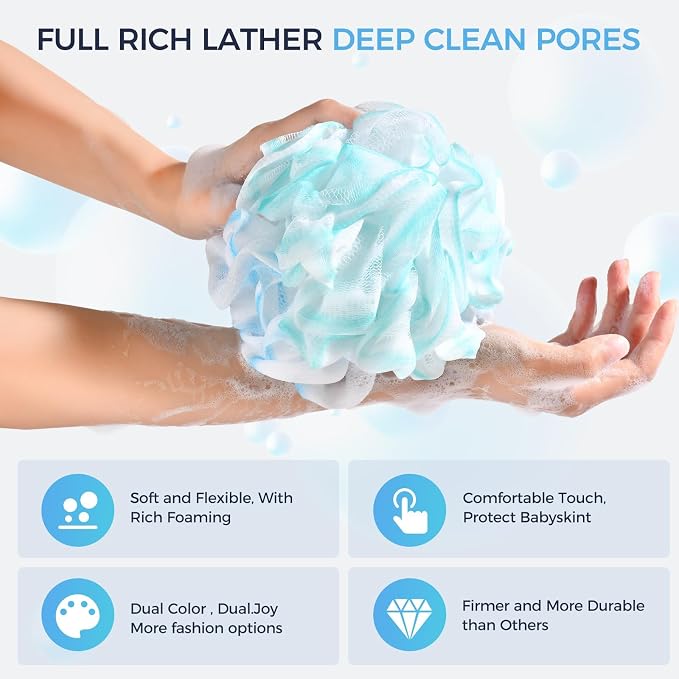 DadyMart Shower Loofah Sponge Pouf – XL Exfoliating Bath Puff Body Scrubber - Image 3