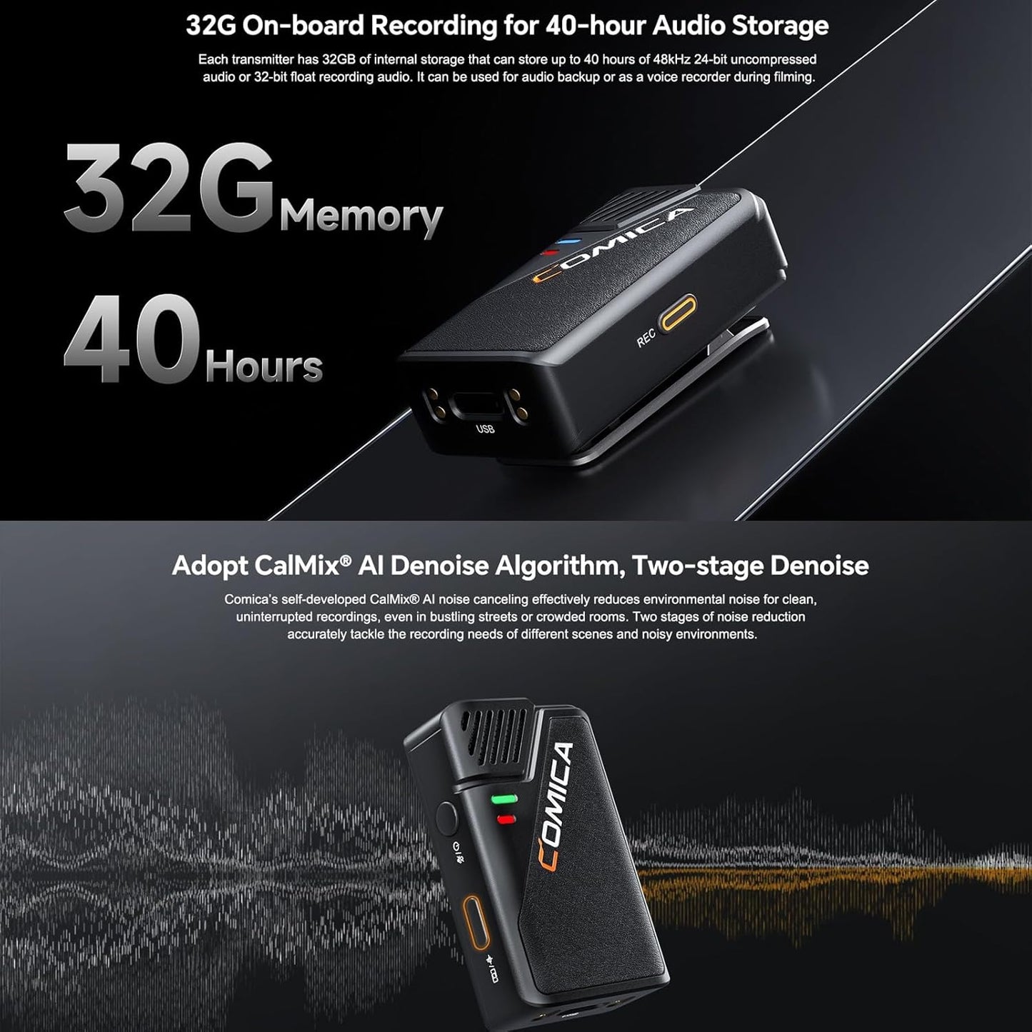 COMICA BooMax Wireless Lavalier Microphone for Cameras, Smartphones, 2.4G Internal Dual Lapel Mic with 32G Storage,Noise Cancellation,IPS Touchscreen for Vlogs, Interviews, Live Streamings,TikTok