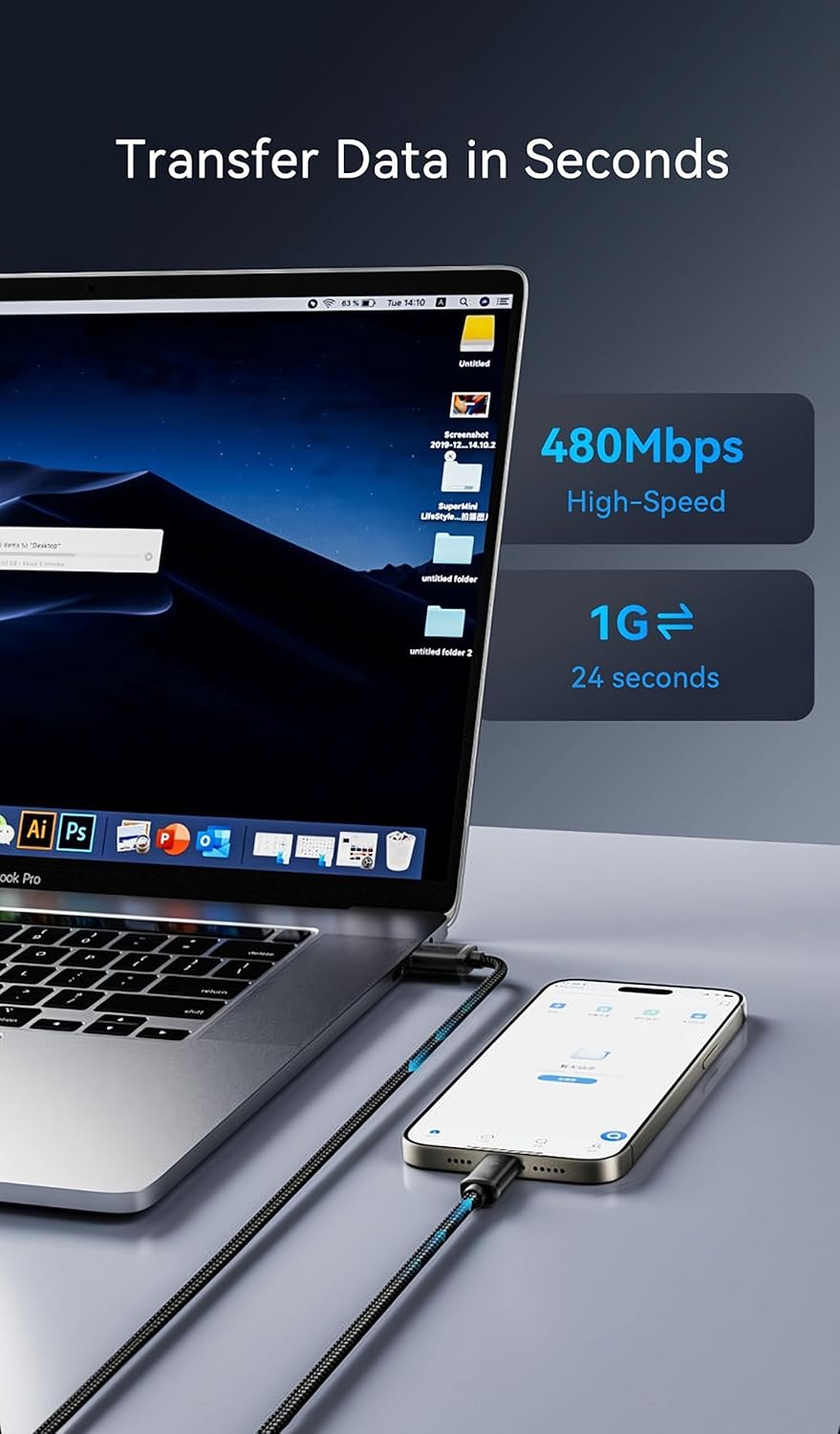 Woven USB-C Cable for iPhone 16 Pro Max (Black, 5ft) MFi Certified Car CarPlay USB-A to USB C Charger Cord Fast Charging for Apple iPhone 15 Pro Max/16/16 Plus/16 Pro/15/15 Pro/15 Plus/iPad Air M2