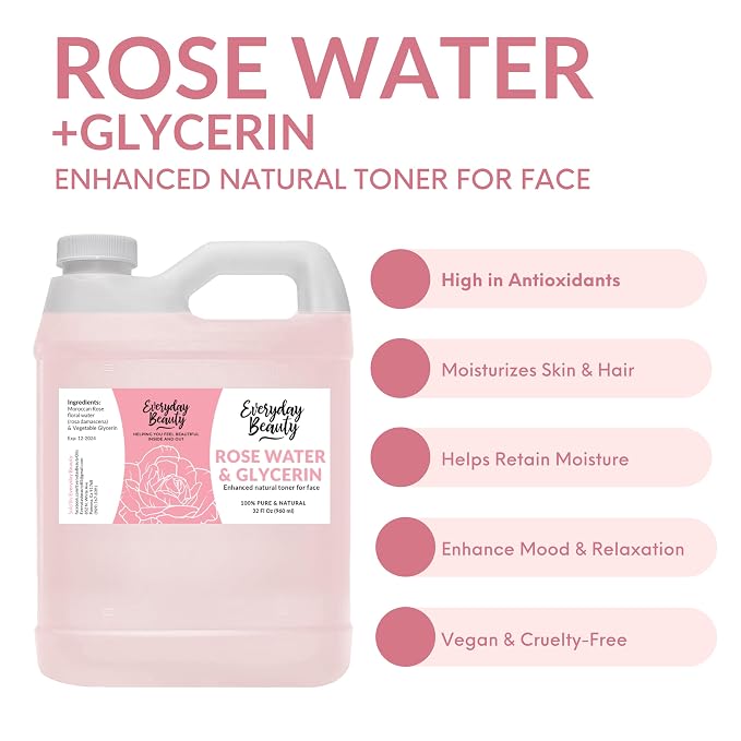 Rose Water & Glycerin Enhanced Facial Toner - 32oz Bulk Alcohol-Free Vegan All - Image 3
