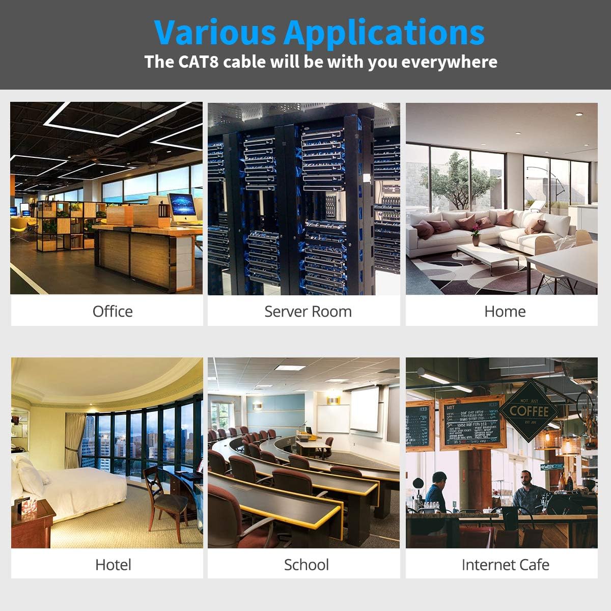 KASIMO CAT 8 Ethernet Cable Shielded SFTP Internet Network Patch Cord, Heavy Duty High Speed LAN Cables w Gold Plated RJ45 Connector Professional for Router, Modem, Gaming (5 Feet, 5 Pack Black)