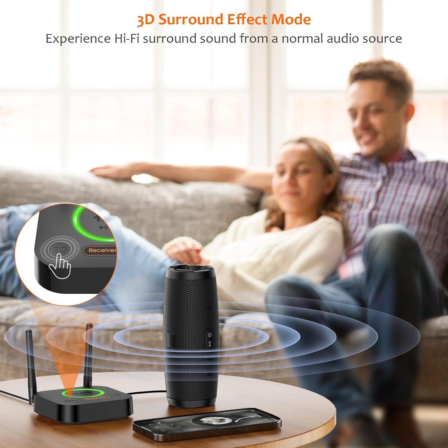 [Upgraded] 1Mii B06Pro Long Range Bluetooth Receiver, HiFi Wireless Audio Adapter, Bluetooth 5.1 Receiver with 3D Surround aptX HD Low Latency Optical RCA AUX 3.5mm Coaxial for Home Stereo System