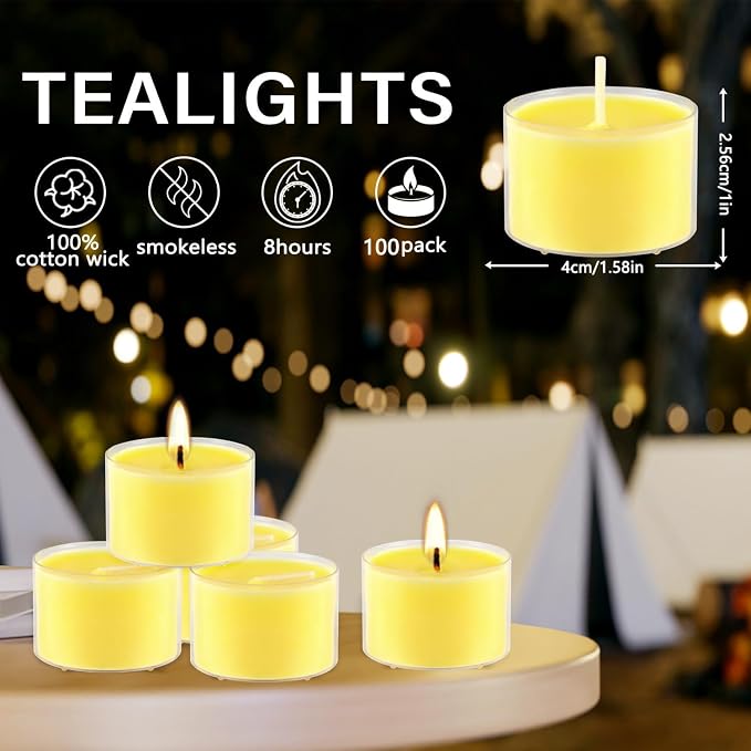 100 Pack Clear Tea Lights Candles Bulk, Summer Citronella Candle Outdoor and - Image 3