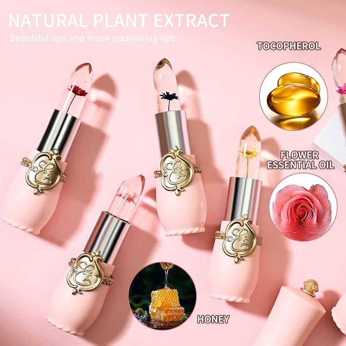 BestLand 6 Pcs/Set Flower Jelly Lipstick Set Temperature Change Moisturizer - Image 7