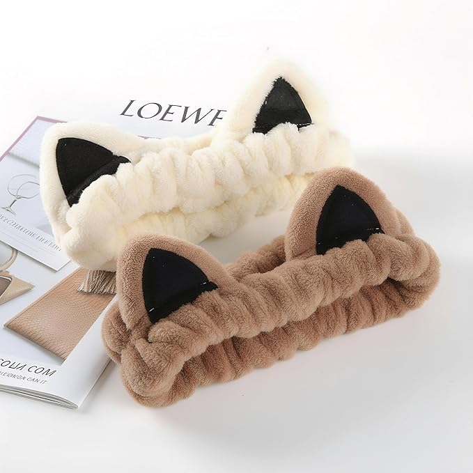 Cat Ears Headband, Cute Spa Headband and Wristband Set Washing Face Skincare - Image 8