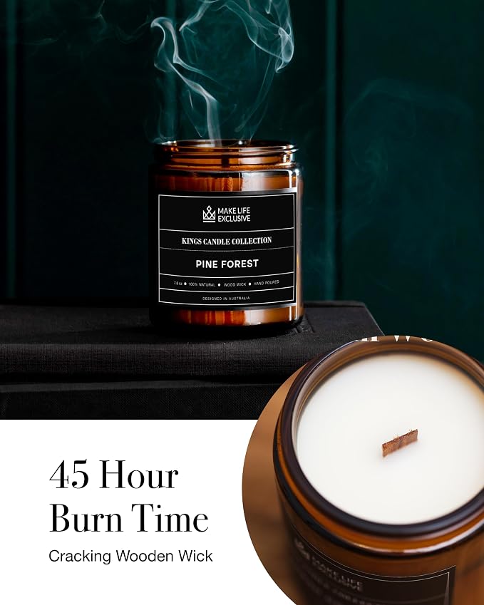 Scented Candles for Men | Pine & Cedar Scented | Wooden Wick, Long Lasting - Image 5
