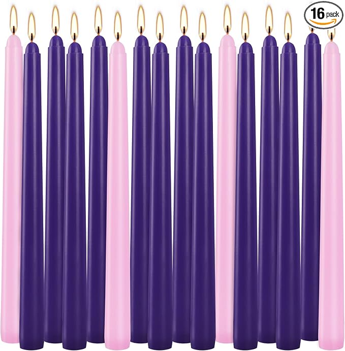 16 Pack Advent Taper Candles Premium Hand Dipped 10in Unscented Christmas Taper by WPONSZU
