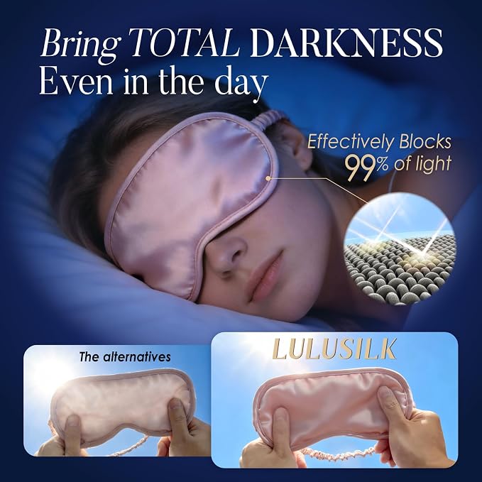 LULUSILK 100% Mulberry Silk Sleep Mask, Lavender Silk Eye Cover - Image 4