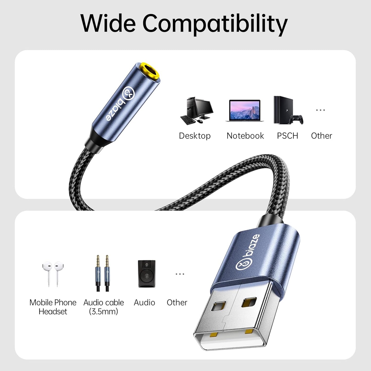 USB to 3.5mm Jack Audio Adapter, External Stereo Sound Card USB-A to Audio Jack Adapter with Auxiliary Stereo Converter, Compatible with Desktop, Laptop Mac, Linux and More!