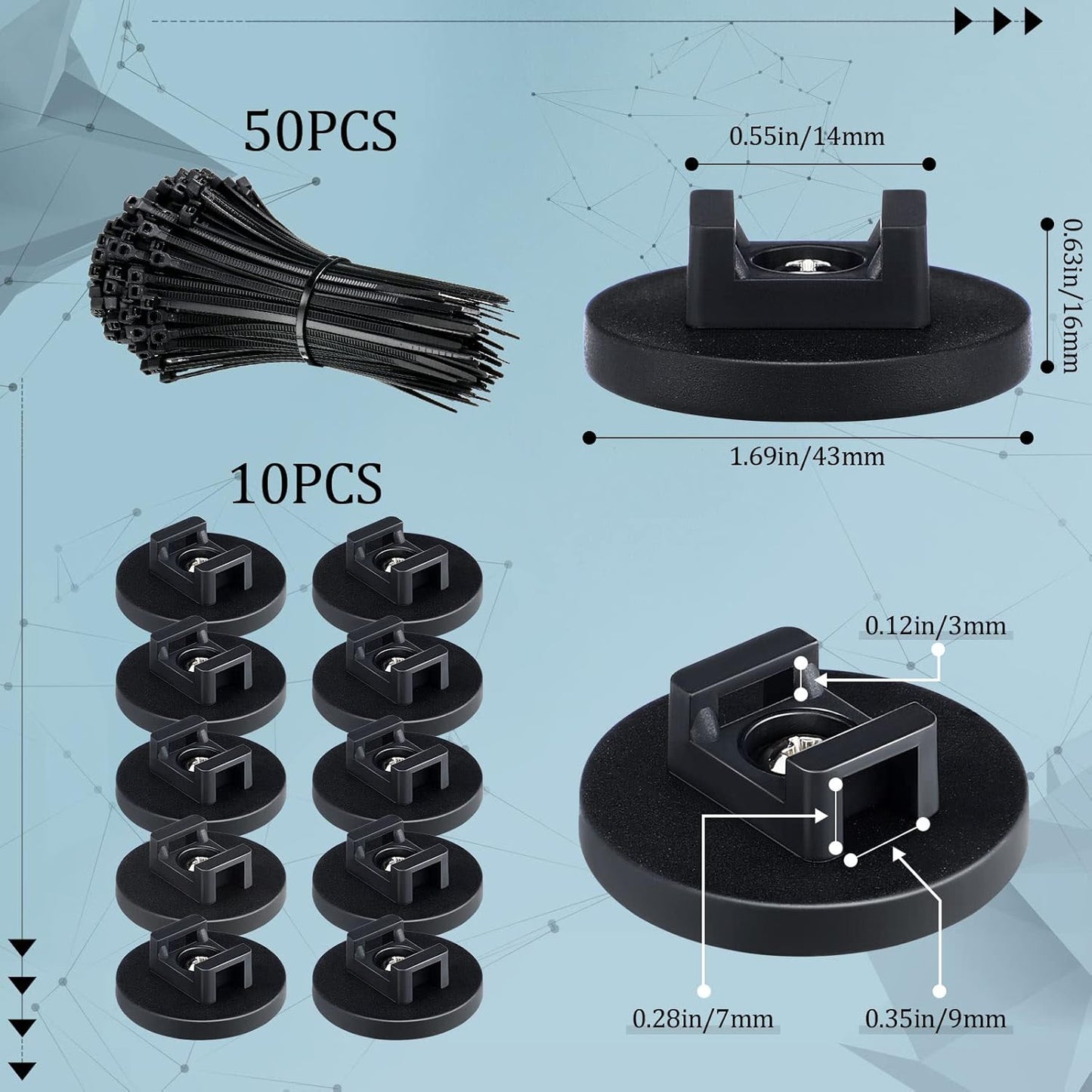 Yookeer 60 Pieces Magnetic Zip Tie Mount Multipurpose Cable Holder Magnets Magnetic Wire Management Bases with Heavy Duty Zip, Mount Nylon Cable Ties in Total (43 mm)