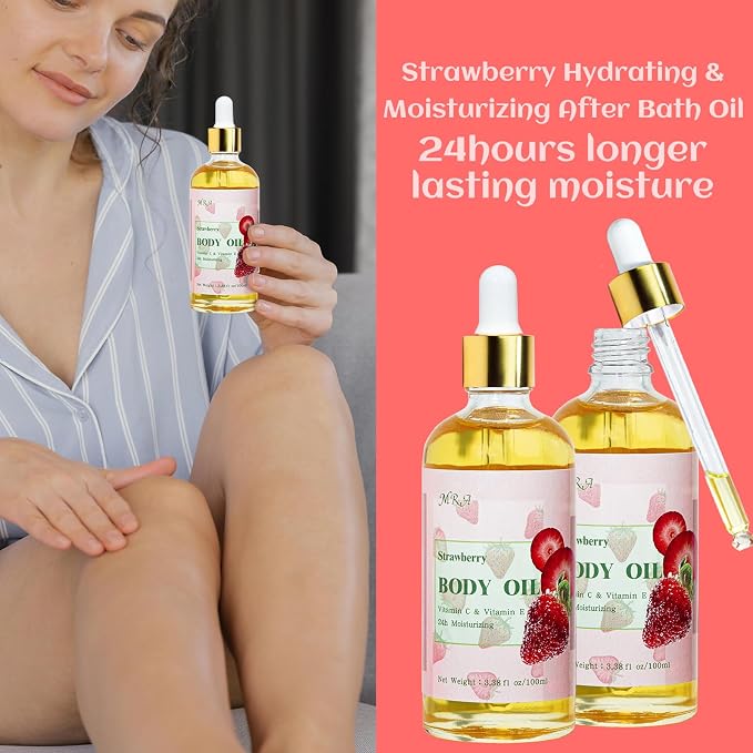 MR.A 2 Pack Strawberry Body Oil Juice Scented, Vitamin E Body Oil after Shower - Image 4