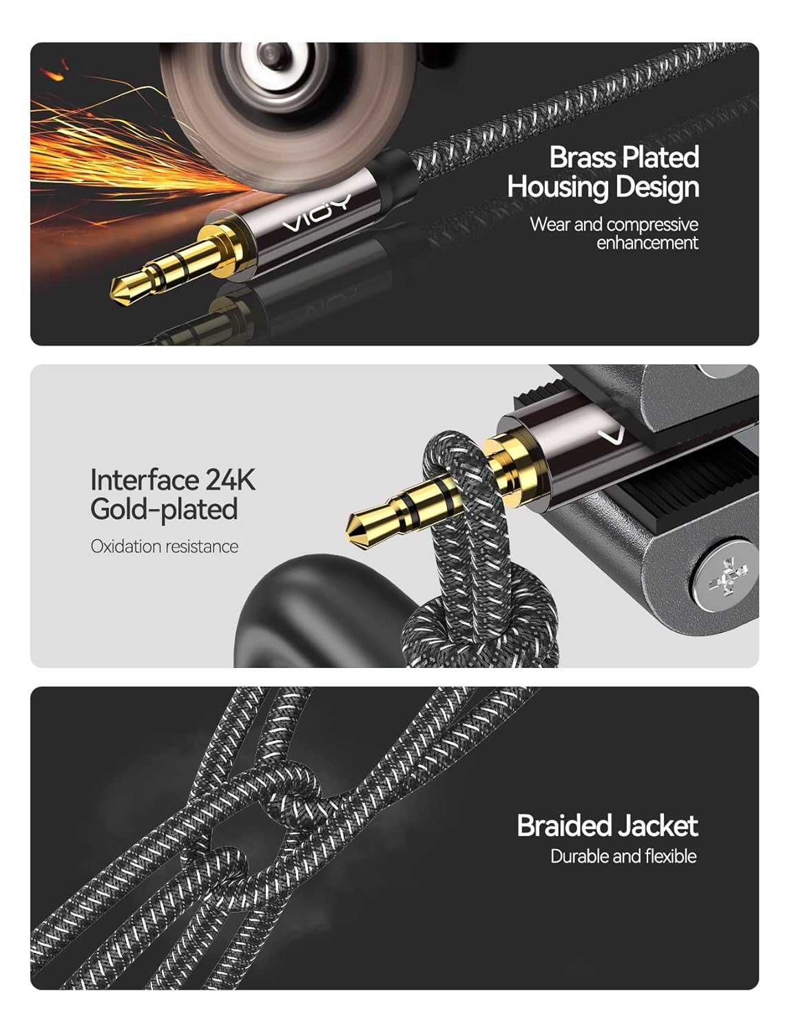 VIOY Headphone Extension Cable 100 FT,[Copper Shell, Hi-Fi Sound] 3.5 mm Male to Female Stereo Audio Cable Nylon Braided Aux Cord for Smartphones, Tablets, Media Player