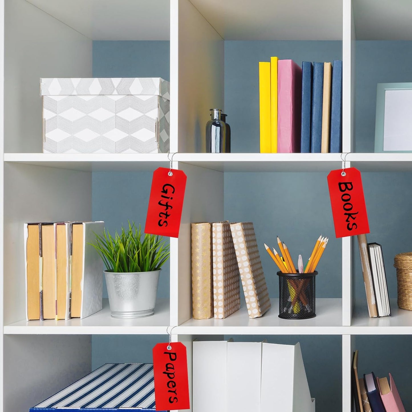 100 Plastic Shipping Tags - Red, 6 1/4" x 3 1/8", Waterproof, Durable, Reinforcement Hole, Stacking Labels for Equipment Parts