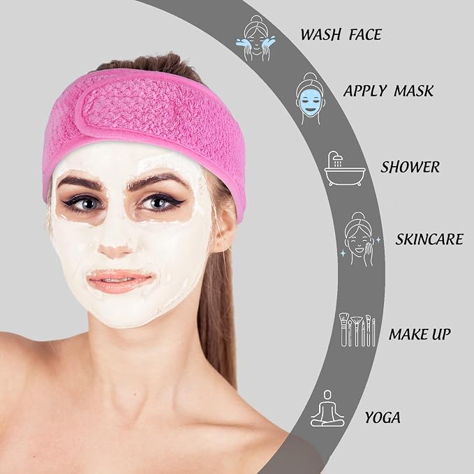 Whaline 4 Pack Spa Facial Headband Makeup Hair Wrap Adjustable Hair Band Soft - Image 4