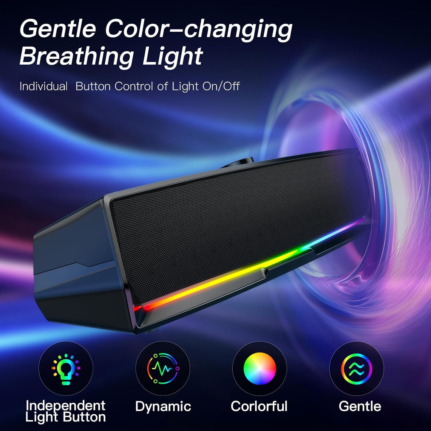 Computer Speakers for Desktop,PC Speakers Gaming Sound bar with Colorful Light,USB Speaker with Bluetooth for PCs Monitor Laptop Tablets,Wired Bluetooth Speaker for Phones(Type-C Adapter Included)