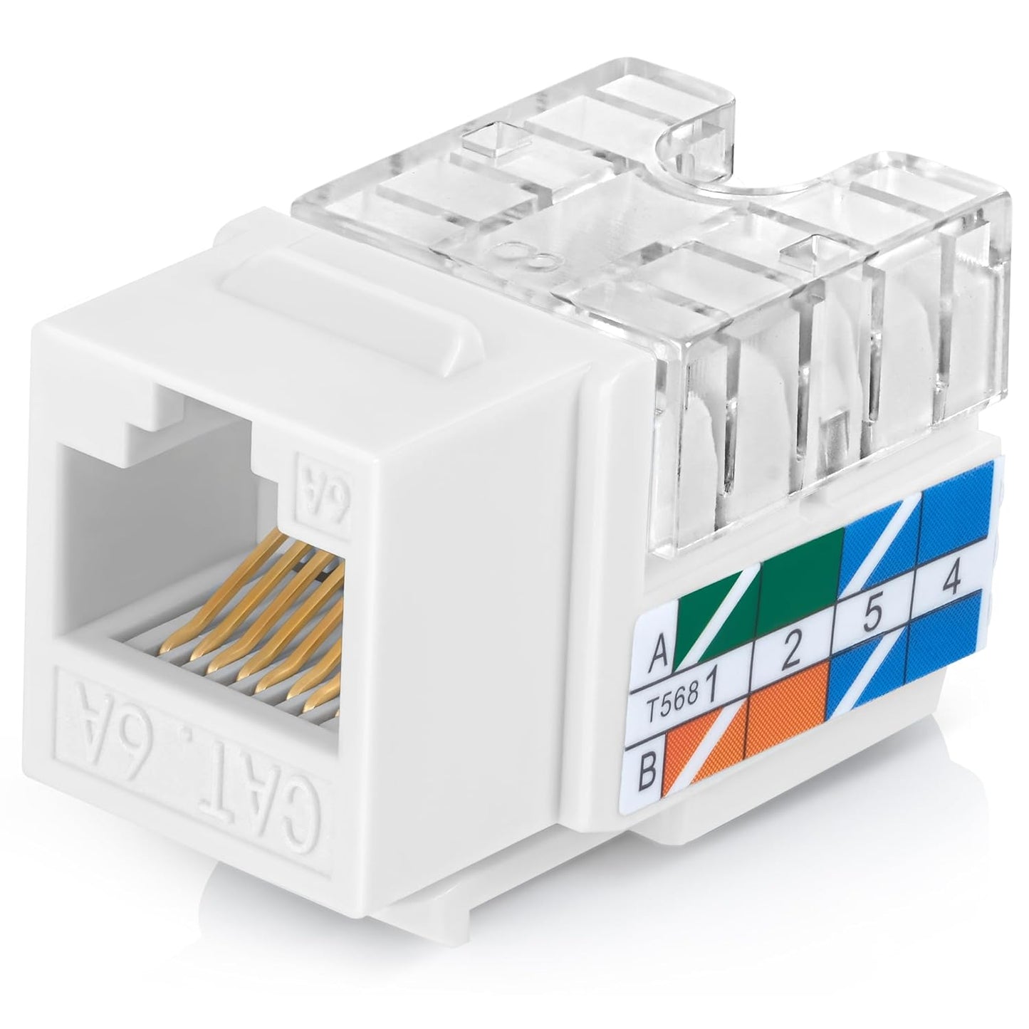 Everest 90° Angled RJ45 Cat6A Keystone Jacks 20-Pack in White - Slim Profile Female RJ45 Connectors - Cat 6A Keystone Jack - Compatible with 90° Angled Speed Termination Tool - easyJACK (B094WB91H3)