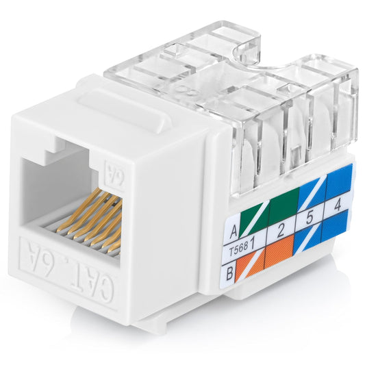 Everest 90° Angled RJ45 Cat6A Keystone Jacks 100-Pack in White - Slim Profile Female RJ45 Connectors - Cat 6A Keystone Jack - Compatible with 90° Angled Speed Termination Tool - easyJACK (B094WB91H3)