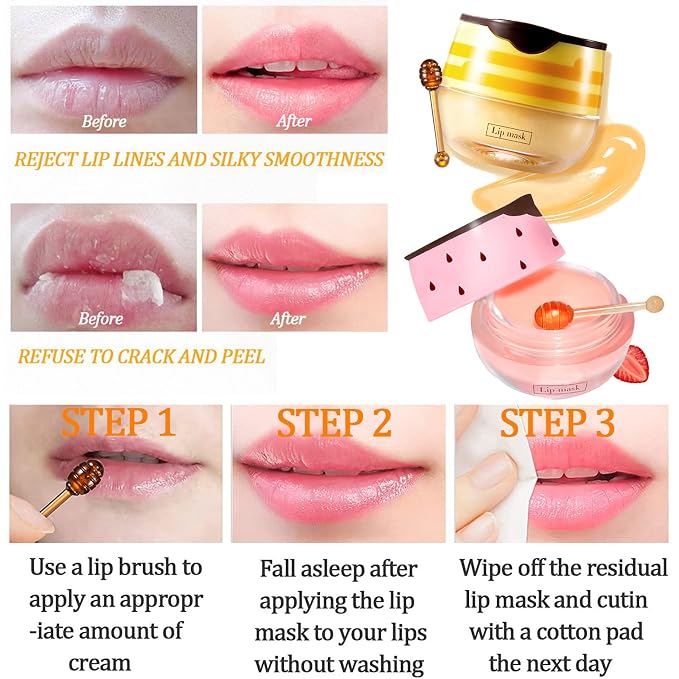 2 Pack Bee Lip Balm Honey Pot, Honey & Strawberry Lip Mask Propolis Lip Mask - Image 5