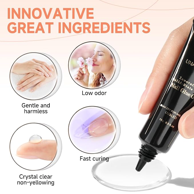 UNA GELLA Solid Nail Glue Gel 15ml Lamp Curing Needed Solid Soak Off U V/LED - Image 3