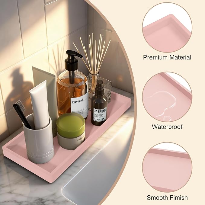 Bathroom Vanity Tray 2 Pack, 11.8 x 5 Inch Silicone Bathroom Counter Tray - Image 2