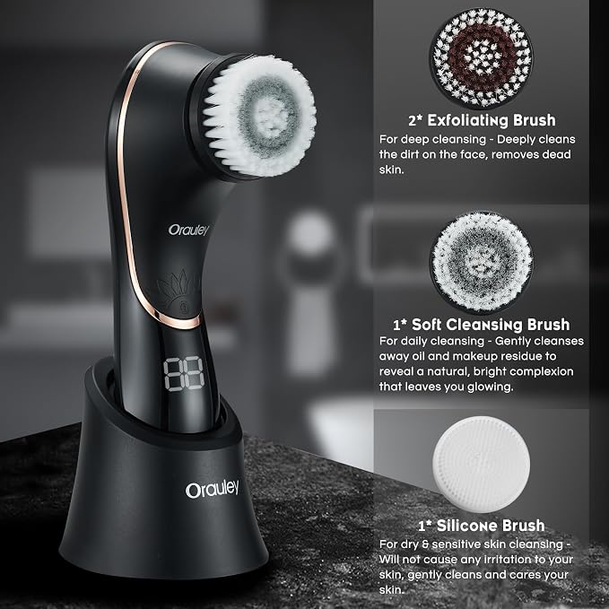 Facial Cleansing Brush, Electric Face Scrubber Rechargeable Exfoliator IPX-7 - Image 3