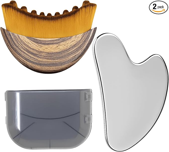 Stainless Steel Gua Sha Tool & Lymphatic Drainage Face Brush Set, TWPER Facial by TWPER