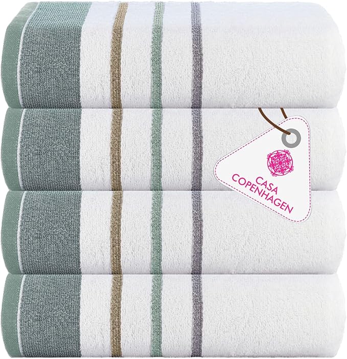 CASA COPENHAGEN White Bay 4Pcs 100% Egyptian Cotton Large Designer Towels Gift by CASACOPENHAGEN