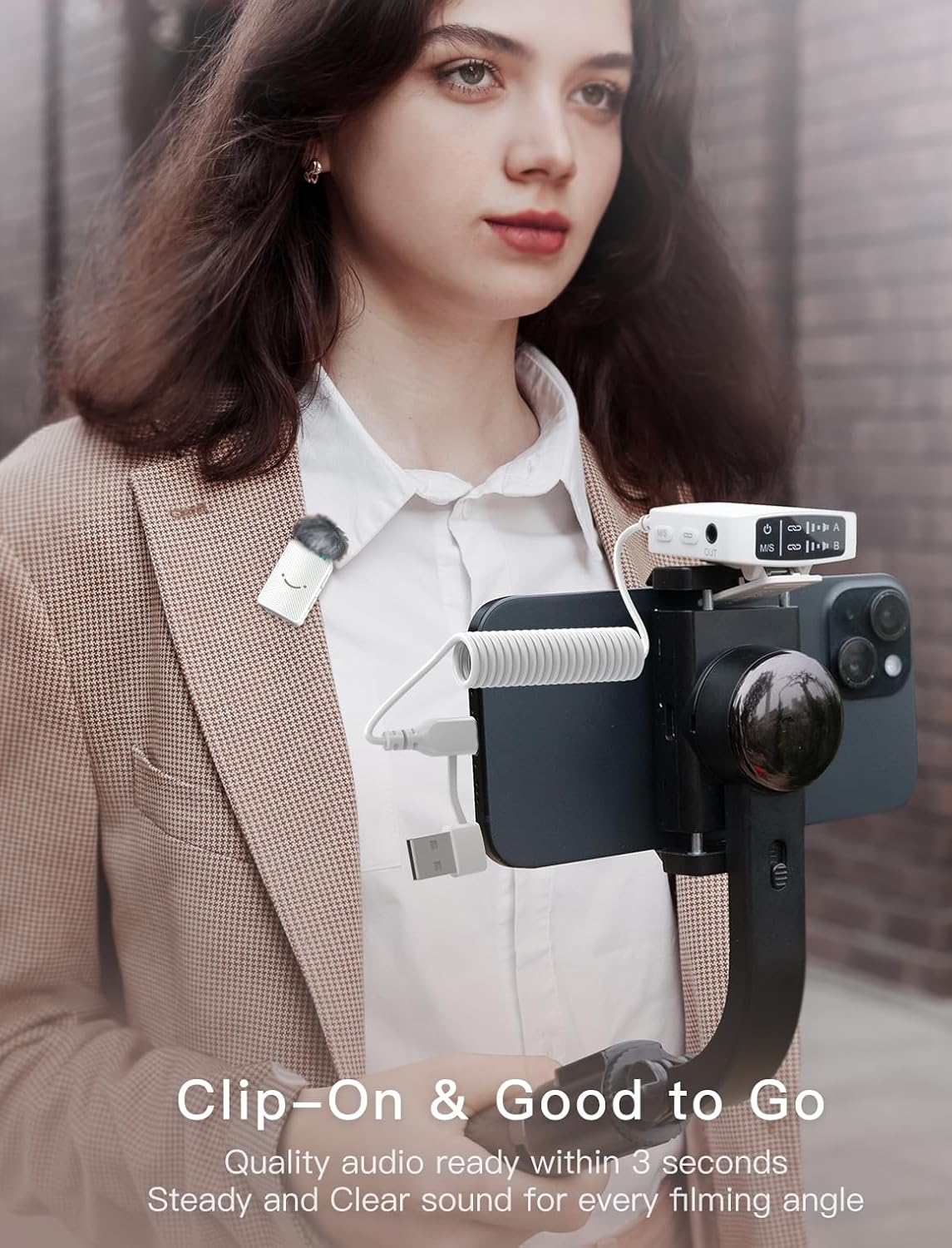 FIFINE Wireless Lavalier Microphone System, Lapel Dual Microphones Clip-on for Video Recording, Vlog, Interview, Podcast Mic Kit Compatible for iPhone, Camera, Smartphone, 30H Battery Life-M9 White