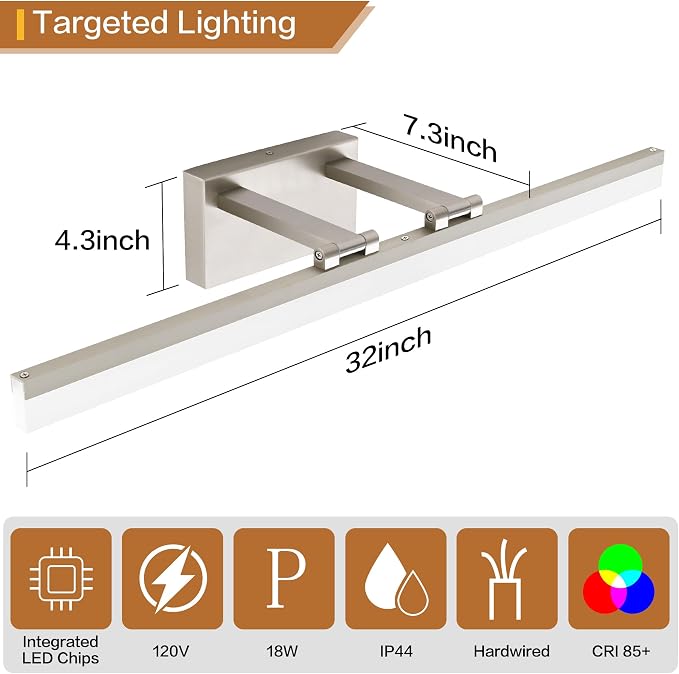 SOLFART Bathroom Lights Over Mirror: 32 Inch Bathroom Vanity Light- Brushed - Image 4
