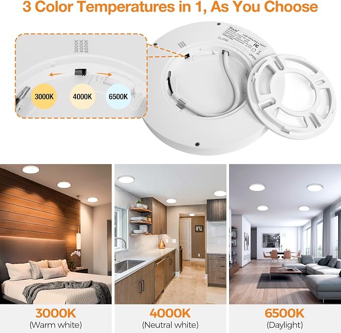 12PACK LED Flush Mount Ceiling Light Fixture, 3000K-4000K-6500K & 100W - Image 3