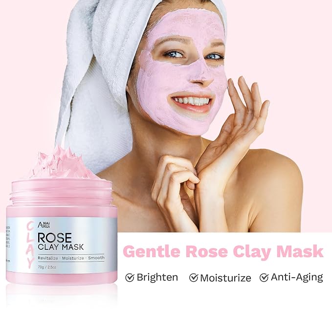 ANAI RUI 3 Pack Clay Mask Set Turmeric Vitamin C Clay Mask -Rose Facial Mask - Image 4